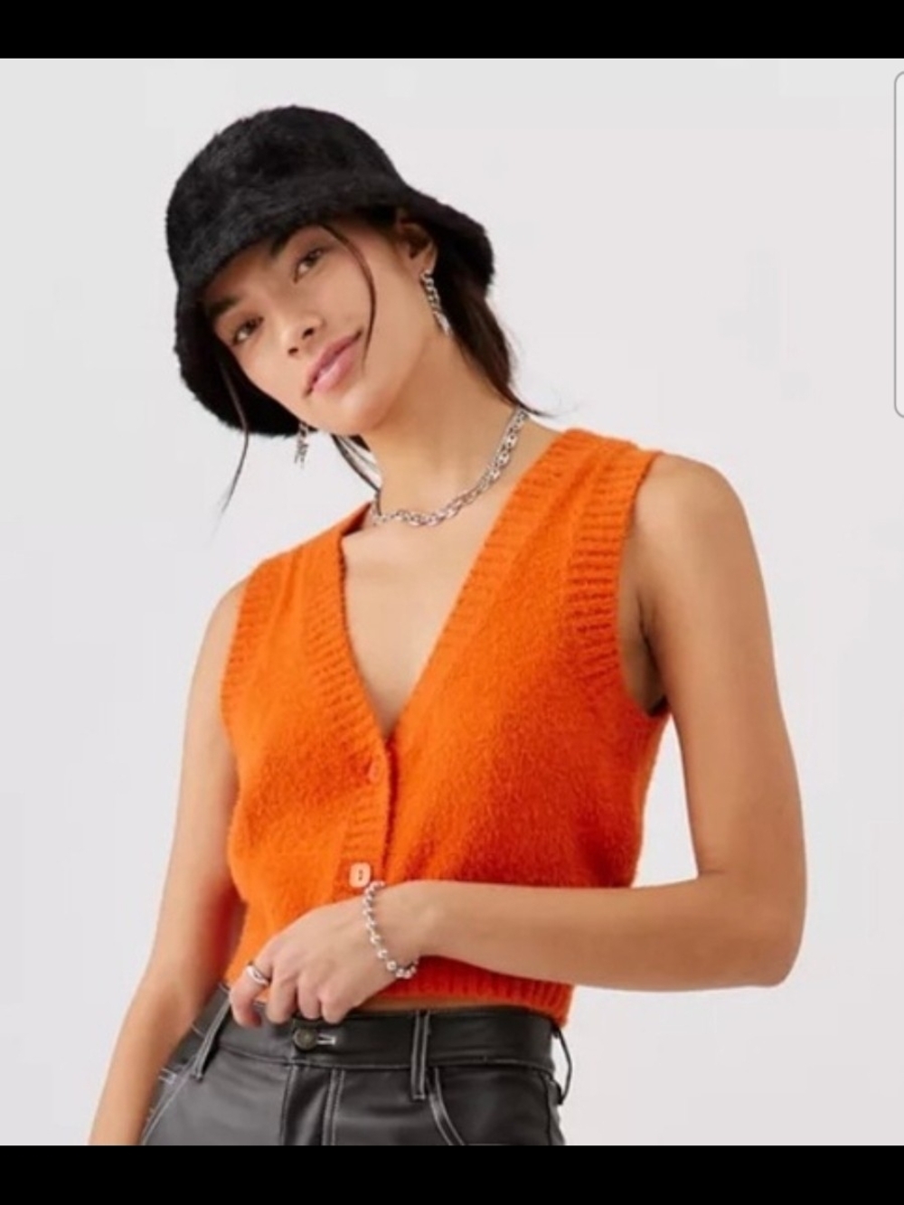 Urban Outfitters Orange Knit Button-Front Vest